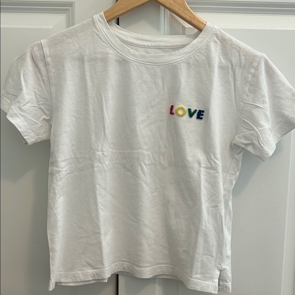 Abercrombie XS White T-Shirt with Colorful 'Love' Embroidery